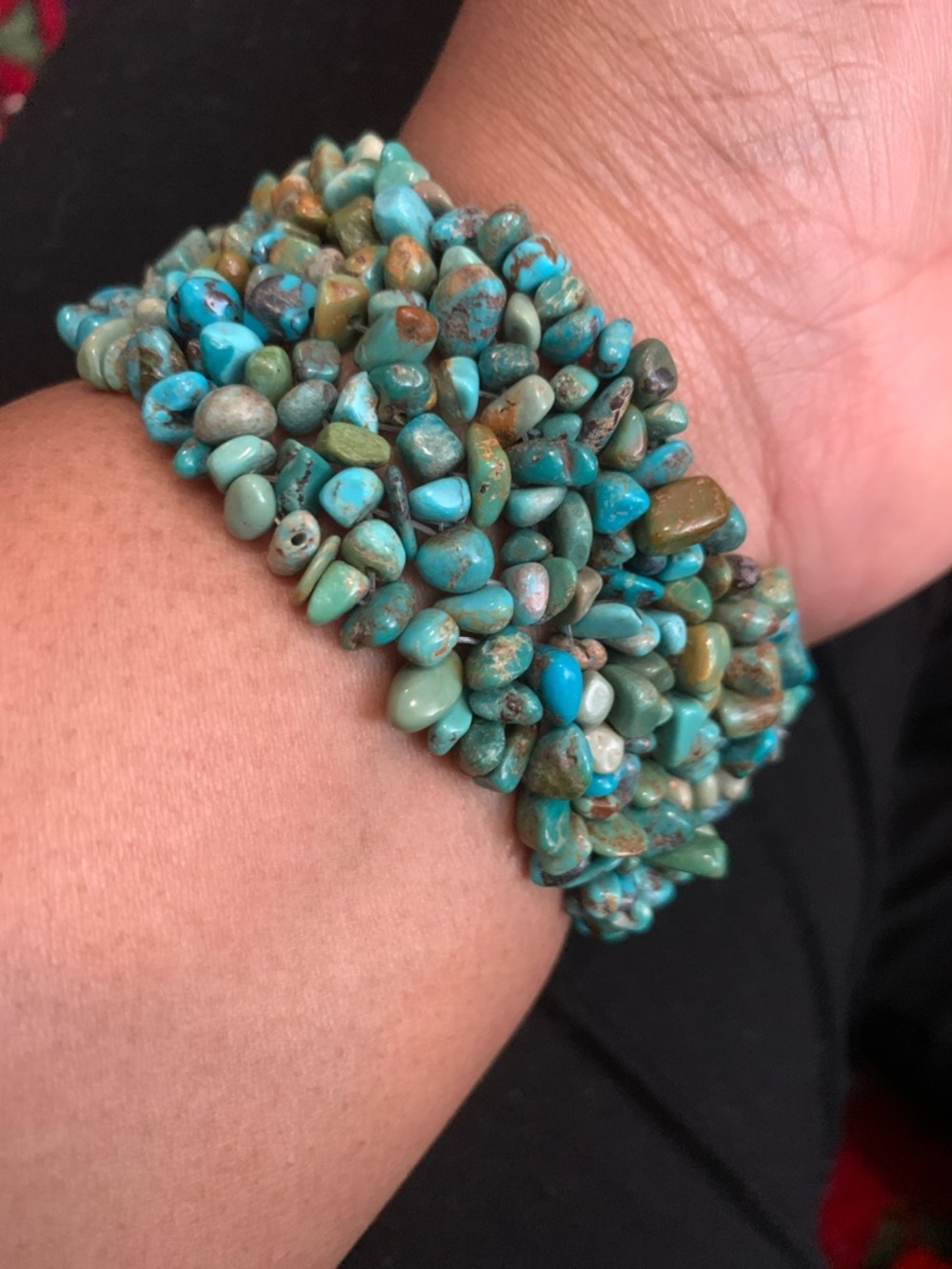 Vintage Turquoise Pebble Stretch Bracelet - Blue-Green Multi Strand